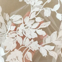 1 Yard 3D Ivory Laser Cut Flower Blossom Embroidery Lace Fabric by Yard for Wedding Gown Prom Dress Bridal Veils