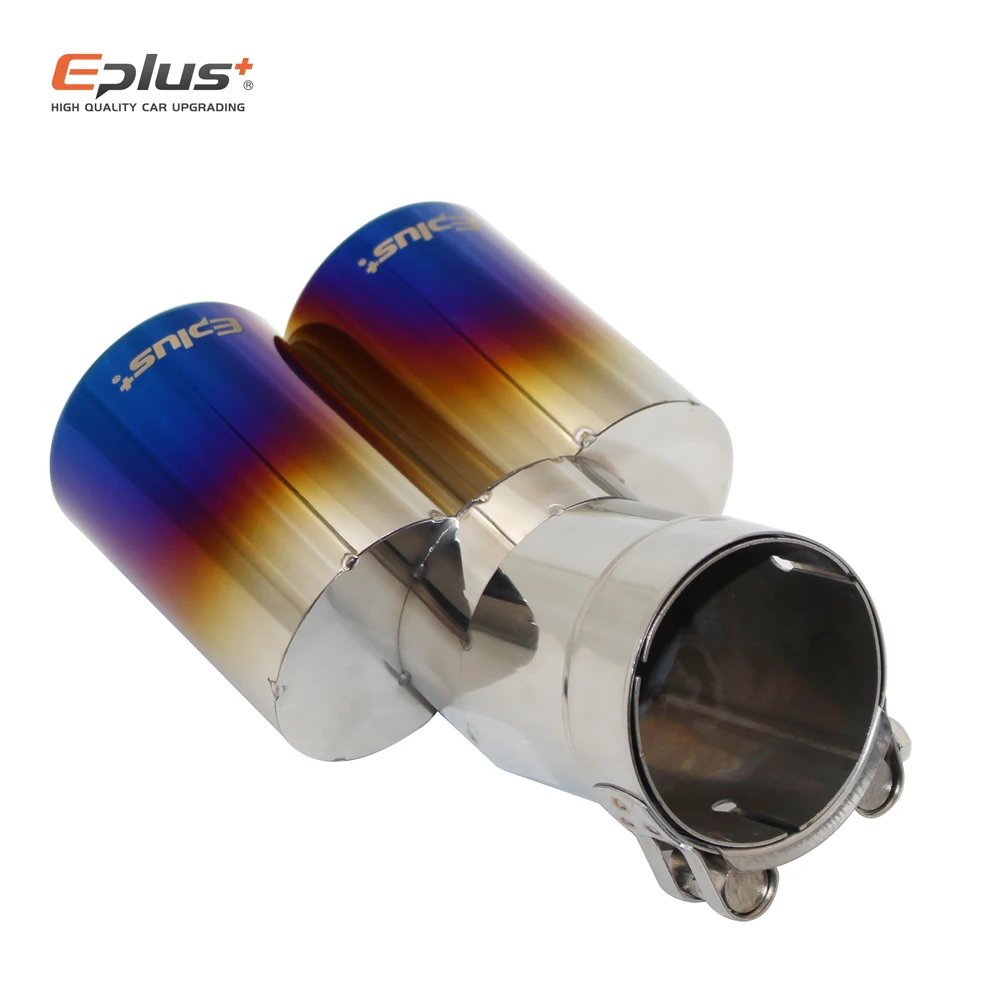 Eplus Car Styling Mufflers Exhaust Tail Throat Pipe Tip Flat Universal Bend  Stainless Steel Multi-size Dual Outlet Muffler 63MM