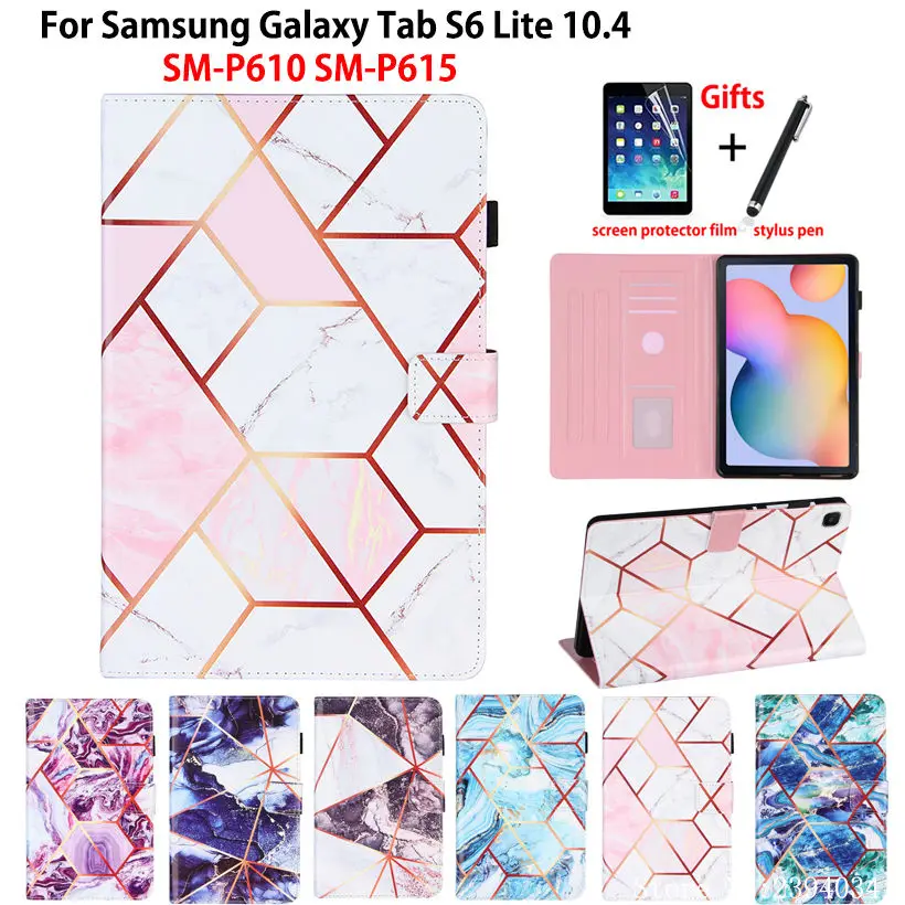 

Case For Samsung Galaxy Tab S6 Lite 10.4'' 2020 P610 P615 SM-P610 SM-P615 Cover Funda Sleep Wake Marble Pattern Shell +Gift