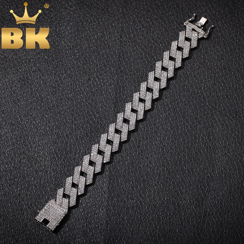 THE BLING KING 20mm Miami Prong Cuban Link Bracelet 3 Row Full Iced Out Rhinestones 7inch 8inch Bracelet Mens Hiphop Jewelry