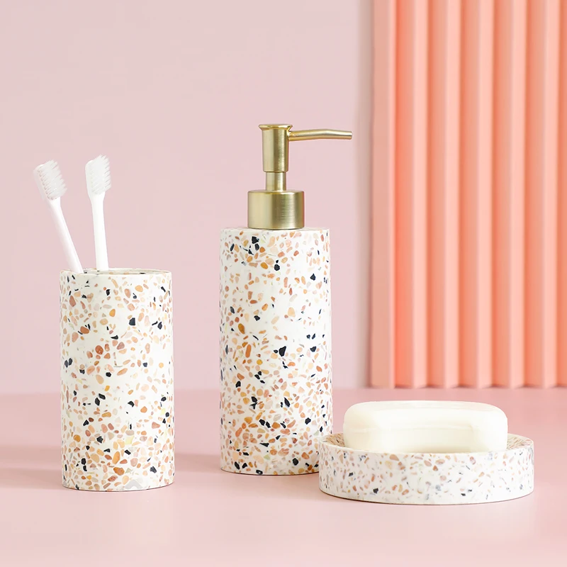 Bathroom Accessories  Toothbrush Holder, Resin Gift Set Apartment Necessities, Contain Soap Dispenser,Soap Dish