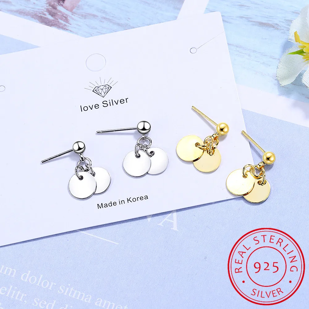 

100% 925 Solid Real Sterling Silver Women's Jewelry Round Sheet Stud Earrings Gift For Teen Girls Kids Lady Jewelry DS952