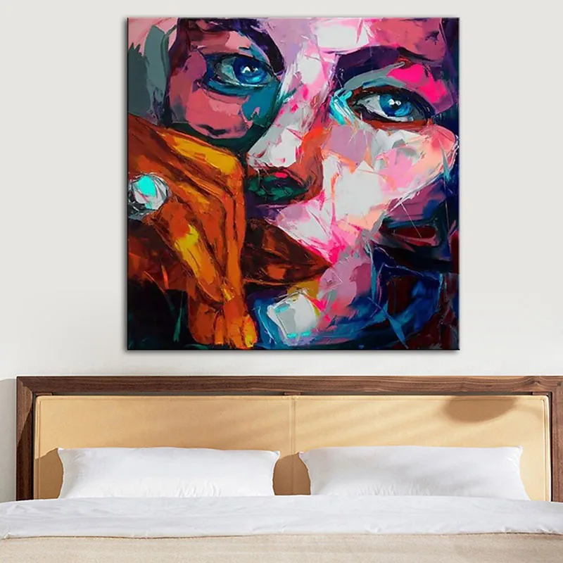 

100% Hand Painted Handmade Palette Knife Portrait Face Oil Painting Character Figure Canvas Francoise Nielly Wall Art pictures