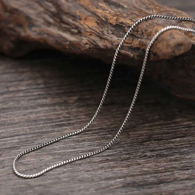 Unibabe S925 Pure Silver 1.2mm Thick Retro Weave Necklace Thai Silver Small Twist Chian Necklace Female Jewelry