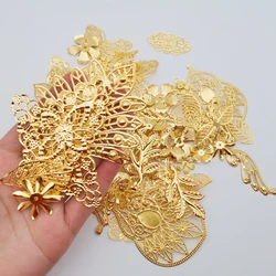 Gold color Filigree Flower Slice Metal Crafts Charms Wraps Connectors Embellishments DIY Handicraft Scrapbooking Jewelry