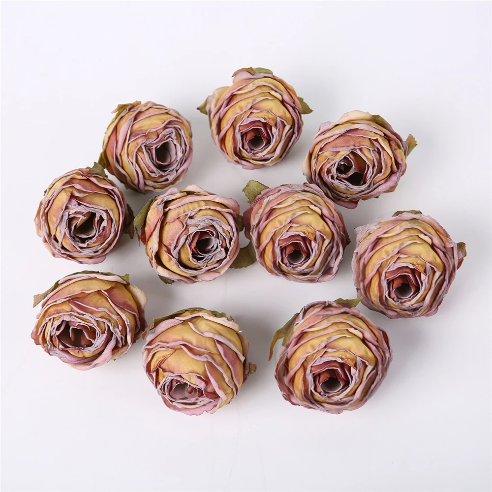 5 قطعة زهرة الحرير الاصطناعي رئيس المحروقة حافة ارتفع ورد صناعي رئيس DIY بها بنفسك زينة الزفاف المنزل الحرف سجل القصاصات اكسسوارات