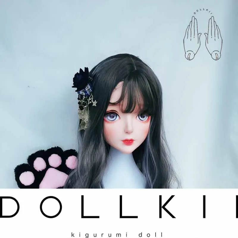 (DOLLKII-D) Top Quality Handmade Female Girl Resin Half Head Cosplay Japanese Role Play BJD Kigurumi Mask Crossdresser Doll Mask