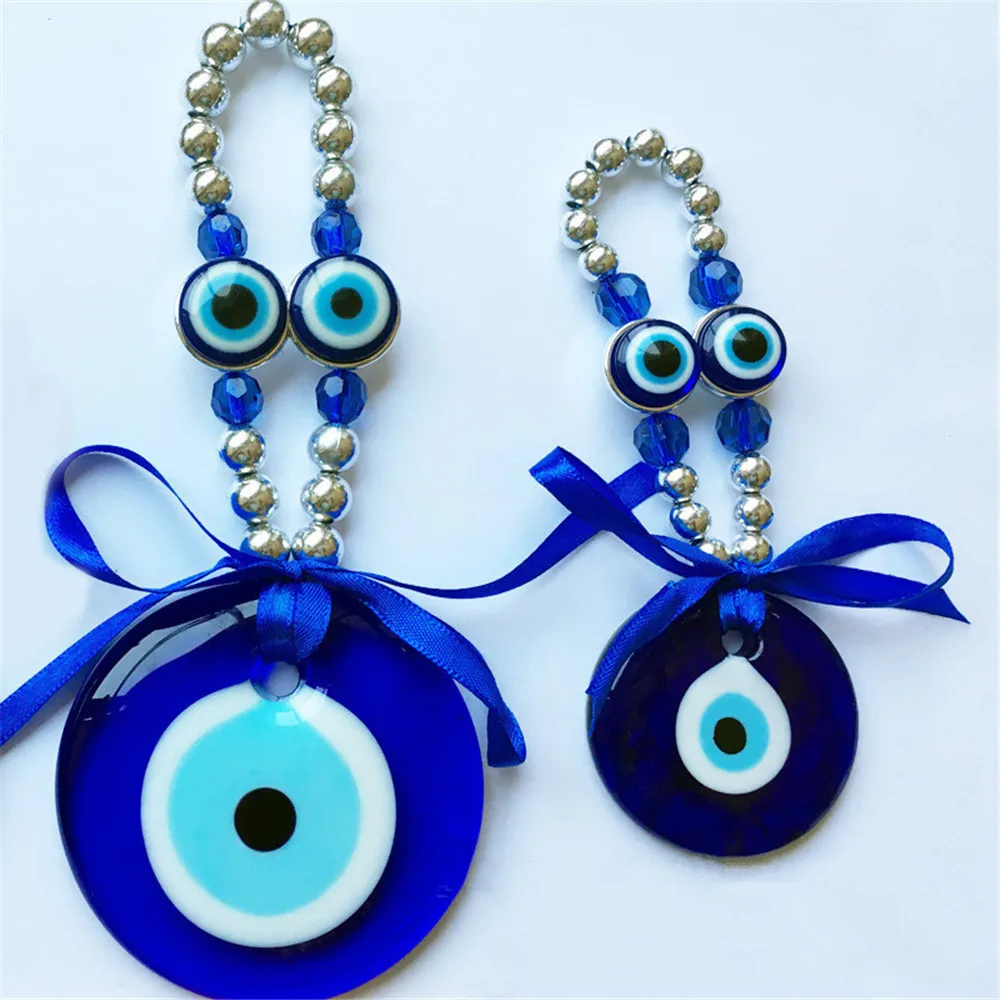 Blue Eye Jewelry Glass Pendant Handmade Turkish Style Devil's Eyes Tourist Souvenir Bow Ribbon Accessories Wall Hangings 1Pc