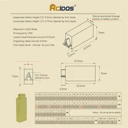 RCIDOS Foil Stamping Brass Letters, 23.5mm Thickness, 307 PCs/Set, Price for Letters Only, Box Buy Extra