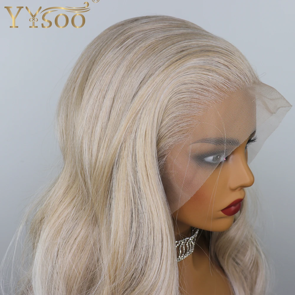 YYsoo13x6 Long Body Wave Glueless Lace Front Wigs Blonde Highlight Heat Resistant Japan Futura Synthetic Hair Wig Pre Plucked