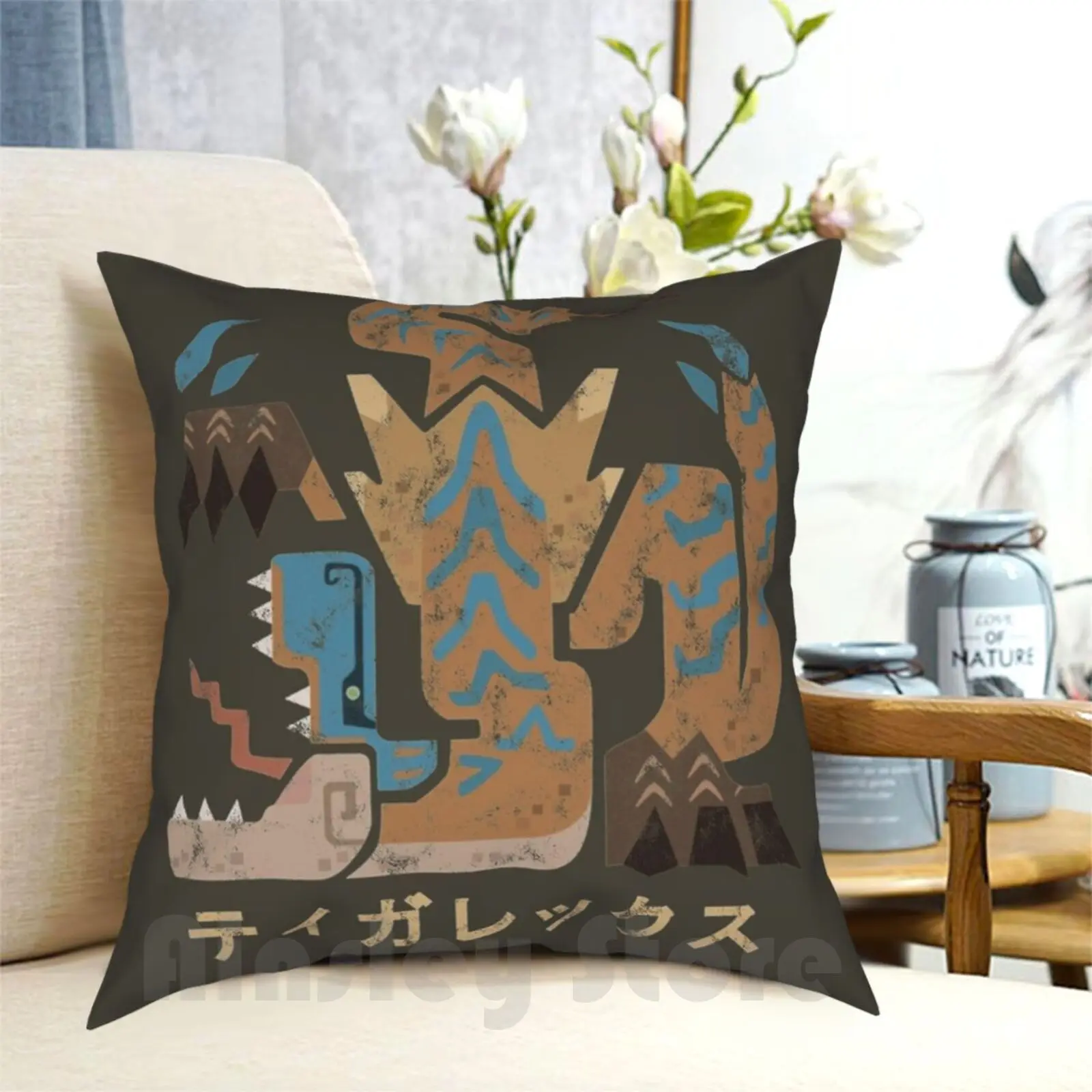 Monster Hunter World Iceborne Tigrex Kanji Icon Pillow Case Printed Home Soft Throw Pillow Tigrex Monster Hunter Monster