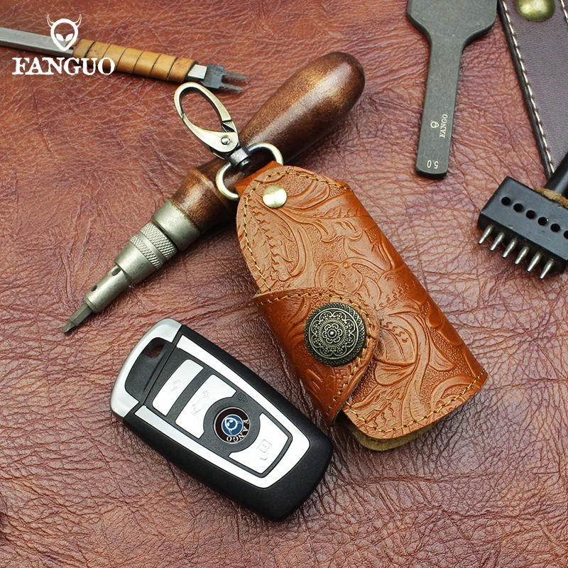 

Small Leather Key Wallet For Men EDC Genuine Leather Smart Key Holder Pouch Handmade Portable Housekeeper Keys Bag Keychain