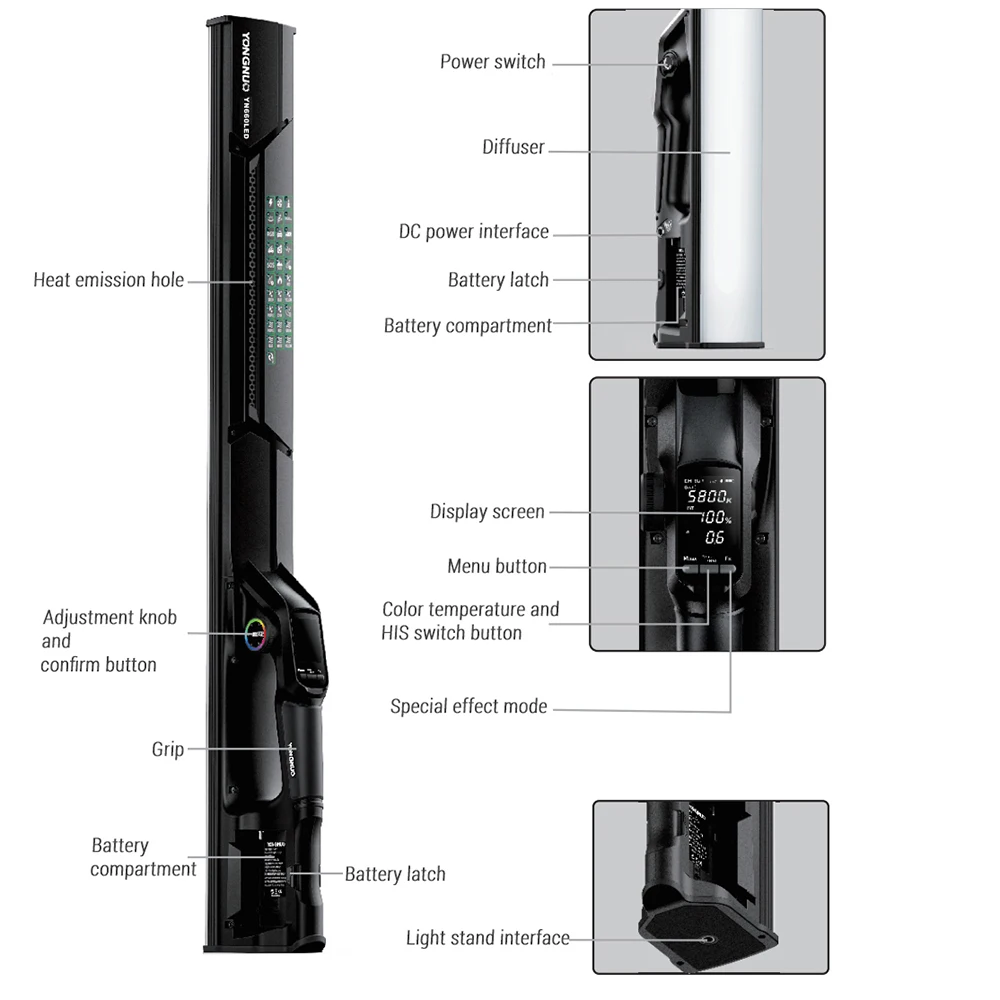 Yongnuo YN660 LED 2000K-9900K RGB Full Color Video Light Handheld Ice Stick YN660LED APP Control Portable Photo Fill Shooting