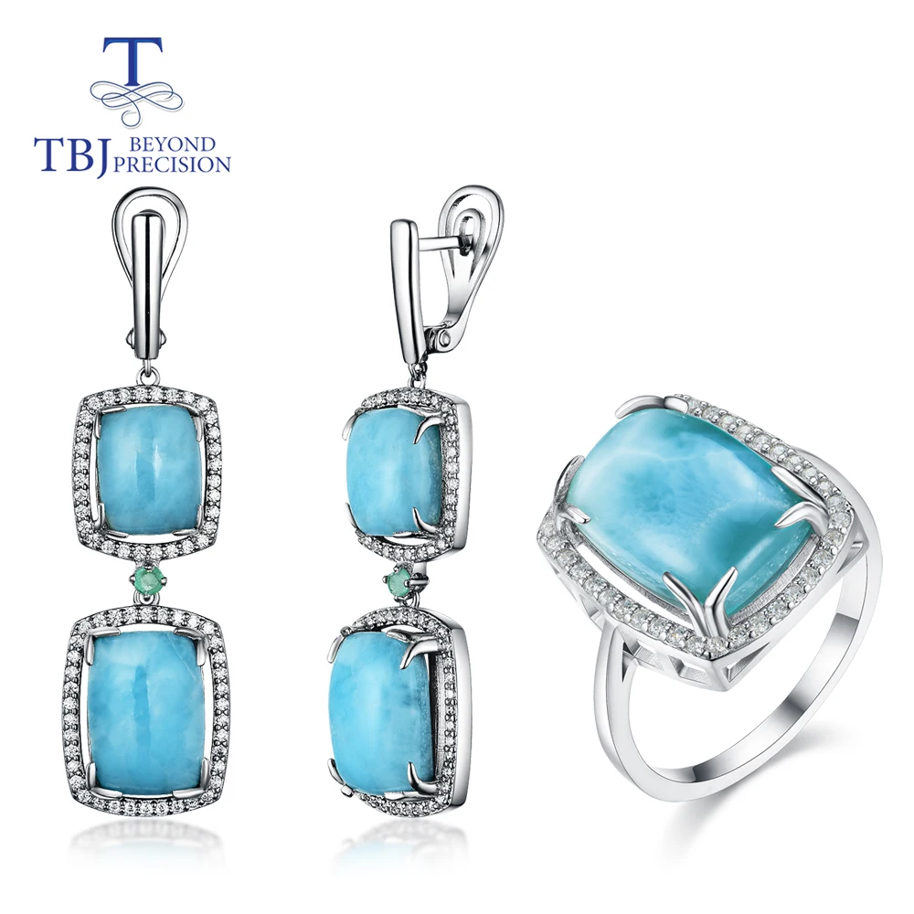 Natural Larimar jewelry set emerald with 925 sterling silver ring and earring fine jewelry for women party wear new style