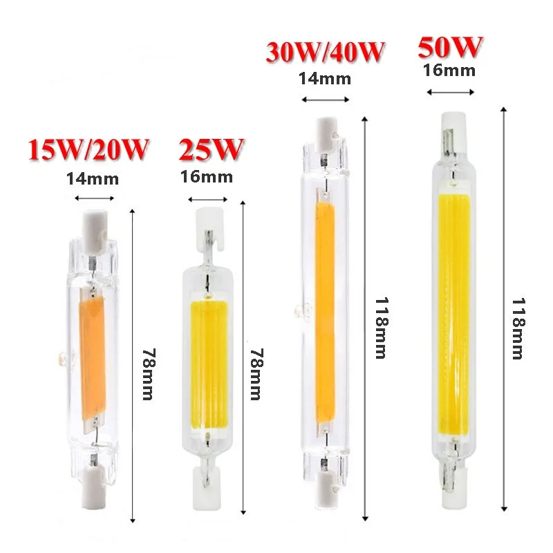 LED R7S Glass Tube 118mm J118 78mm  J78 COB Light Bulb AC 110V 220V 230V 240V Dimmable Home Lighting Replace Halogen Lamp