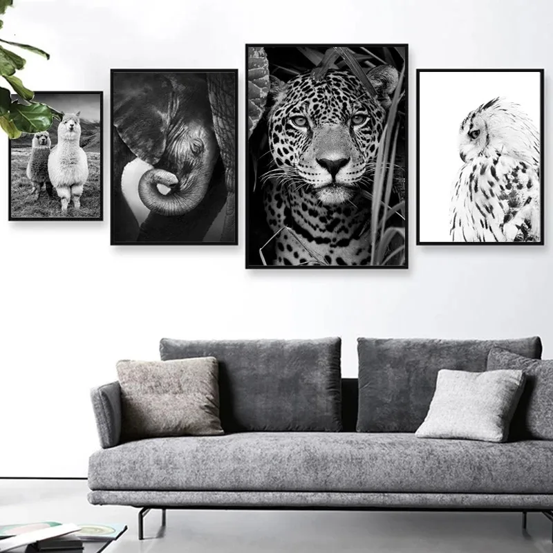 Animal Canvas Painting Jaguar Cow Cute Alpaca and Deer Posters and Prints Wall Art Pictures for Living Room Home Decoration