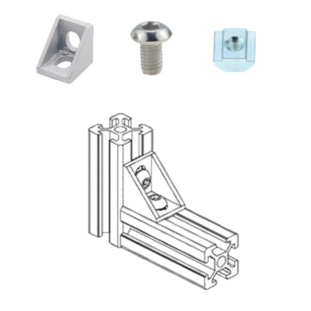 2020 Series Aluminum Profile Connector Set: 20pcs Corner Bracket + 40pcs 20 Series M5 T-slot Nuts + 40pcs M5x8mm Hex Socket Cap