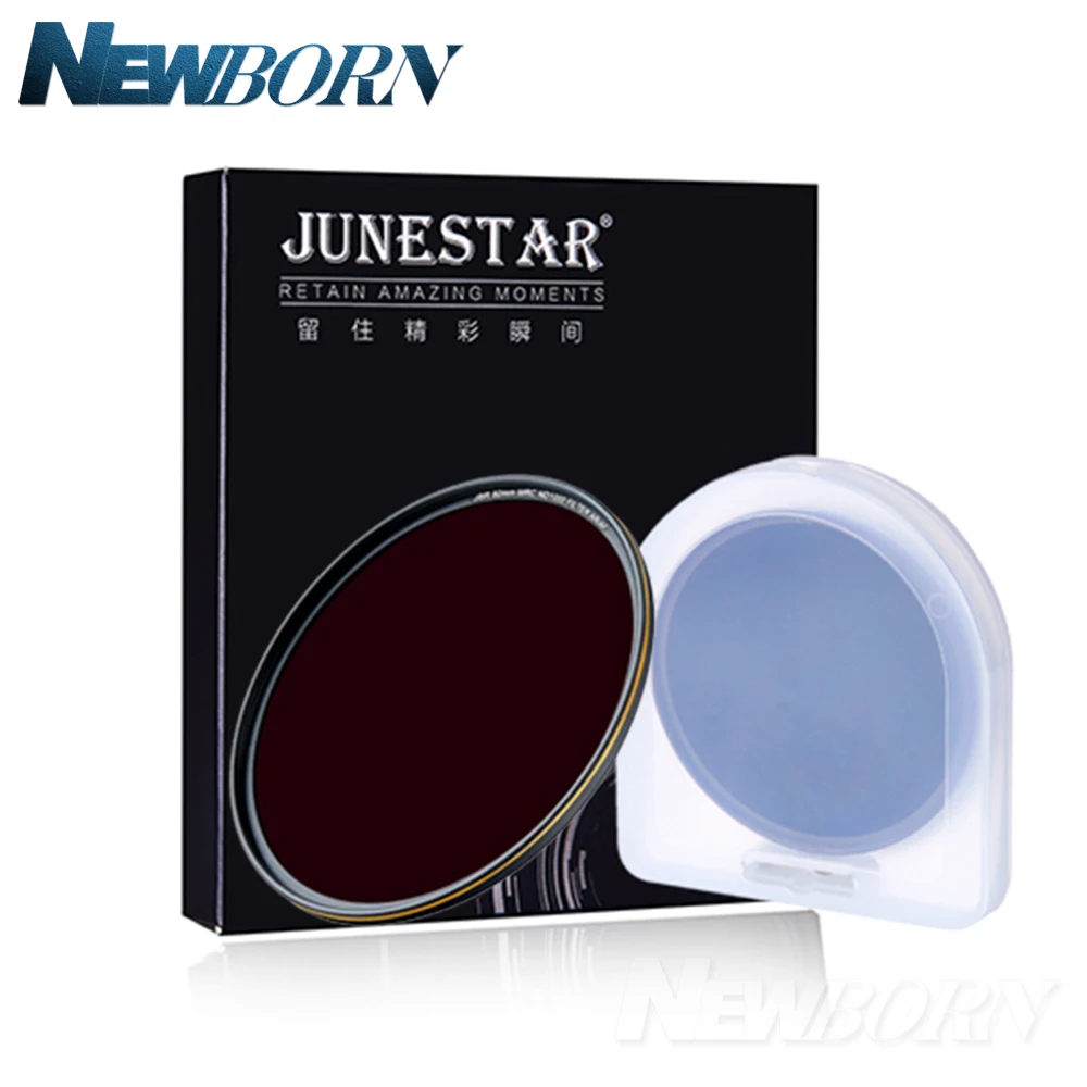 JUNESTAR ND4/8/16/32/64 Camera lens filter Neutral Multicoated Density Optical Glass Filter Gold Rimmed 52 58 62 67 72 77 82mm