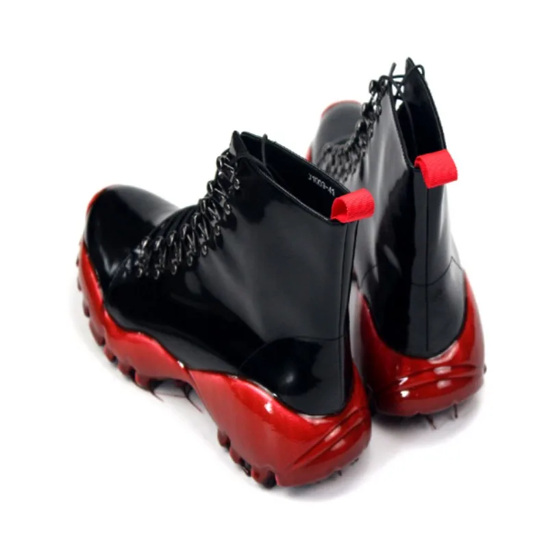 Brand Lace Up Platform Boots Men Street Designer Red Casual Ankle Shoes Luxury Genuine Leather High-Top Sneakers 45