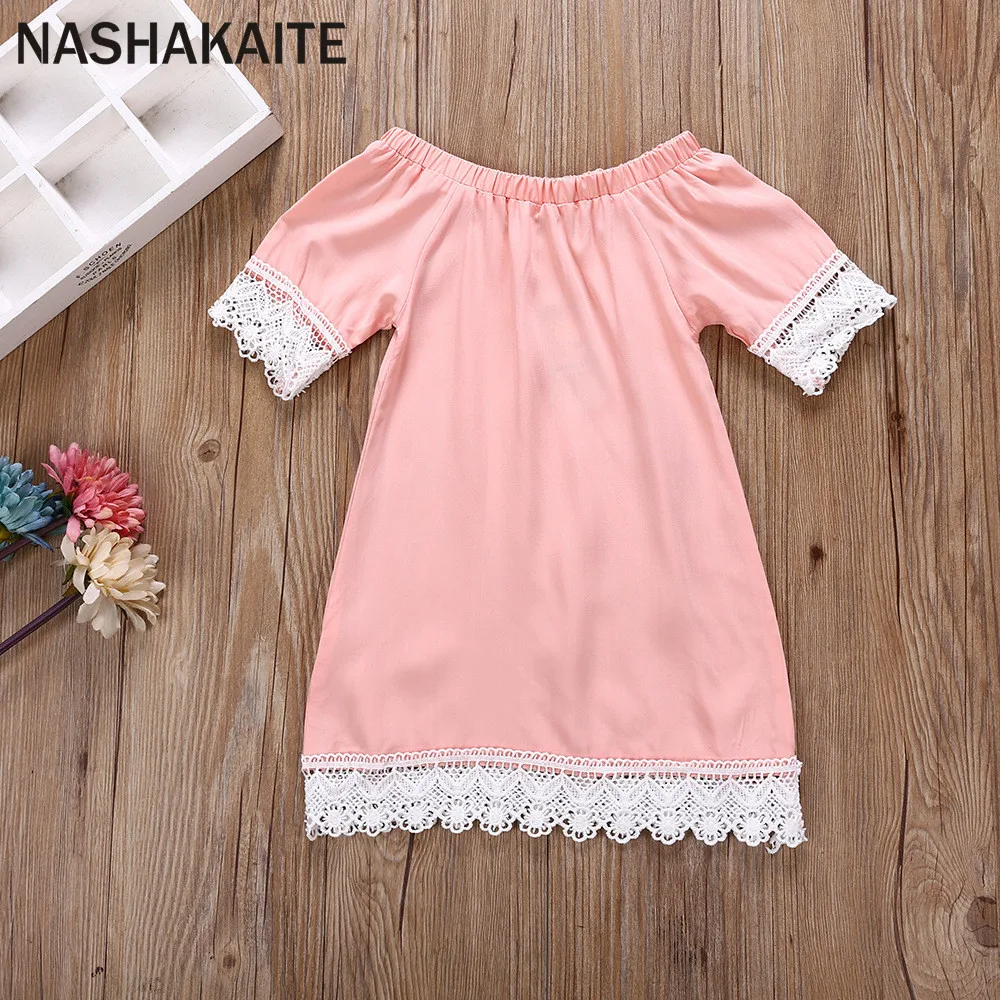 NASHAKAITE Mommy and me clothes Off Shoulder Solid Lace Baby Girl Dress Mom and daughter matching clothes Mom and daughter dress