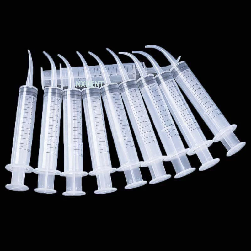 5pcs 12ml Disposable Elbow Syringe Dental Irrigation Syringe With Tip Dental Kit Tooth Whitening Material Dental Instrument