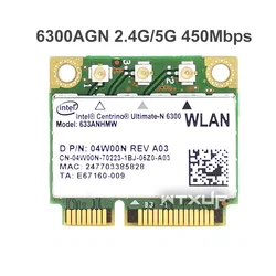Ultimate-N 6300 633ANHMW Dual Band 450Mbps Half Mini PCI-E wifi Adapter Wireless Wlan Card 6300AN for Acer/Asus/Dell