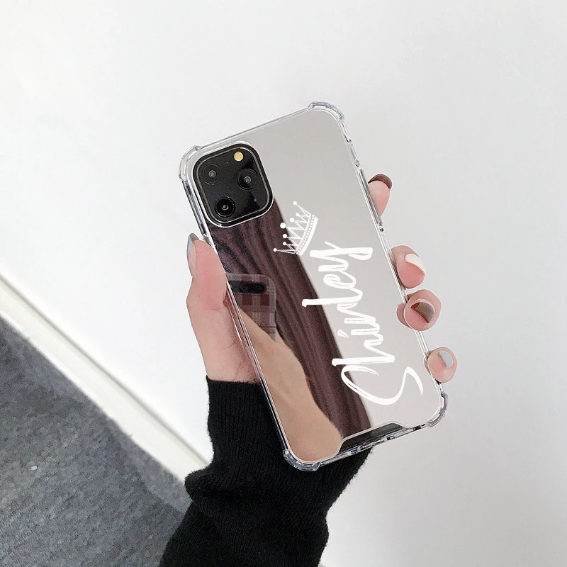 Custom DIY Name Makeup Mirror TPU Phone Case For iphone 13 11 12 Pro MAX SE 2020 7 8 Plus X XS XR Max Case Luxury Shell Cover
