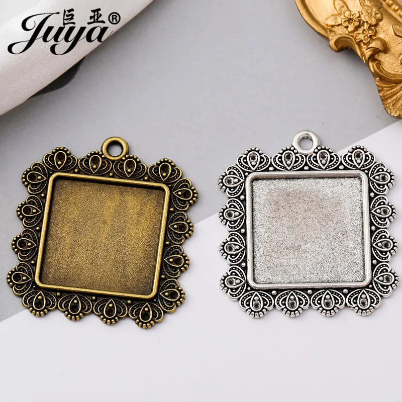 5 sztuk/partia 25mm Vintage wisiorek ustawienie Cabochon podstawa taca urok do tworzenia biżuterii Diy ręcznie robione naszyjniki akcesoria rzemieślnicze