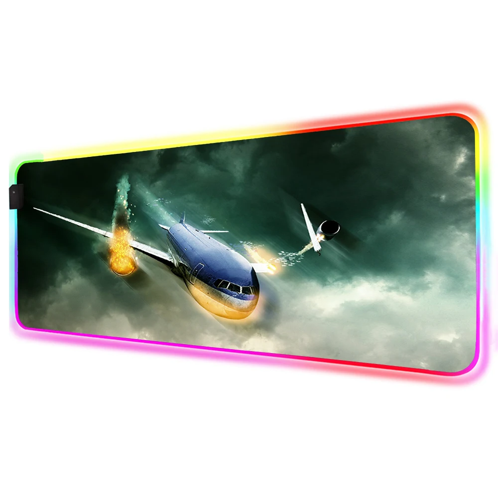 

Aircraft Printed RGB XXL Mouse Pad Gamer Led Laptop Rubber Base Mouse Mat with Backlight and Normal for Keyboard Desk Mat