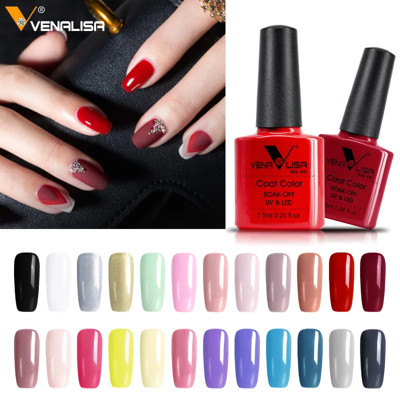 7.5ml* 6pcs Venalisa Professional Nail Art Set VIP Kit Base Coat Long Wear NoWipe Top Coat Full Coverage Color Nail Gel Polish