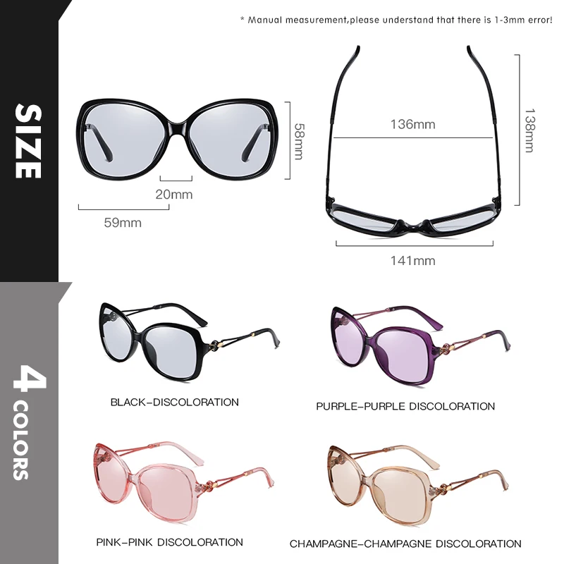 Fashion Oversized Sunglasses Photochromic Polarized Glasses Woman Luxury Frame Chameleon Sun Glasses Female gafas de sol mujer