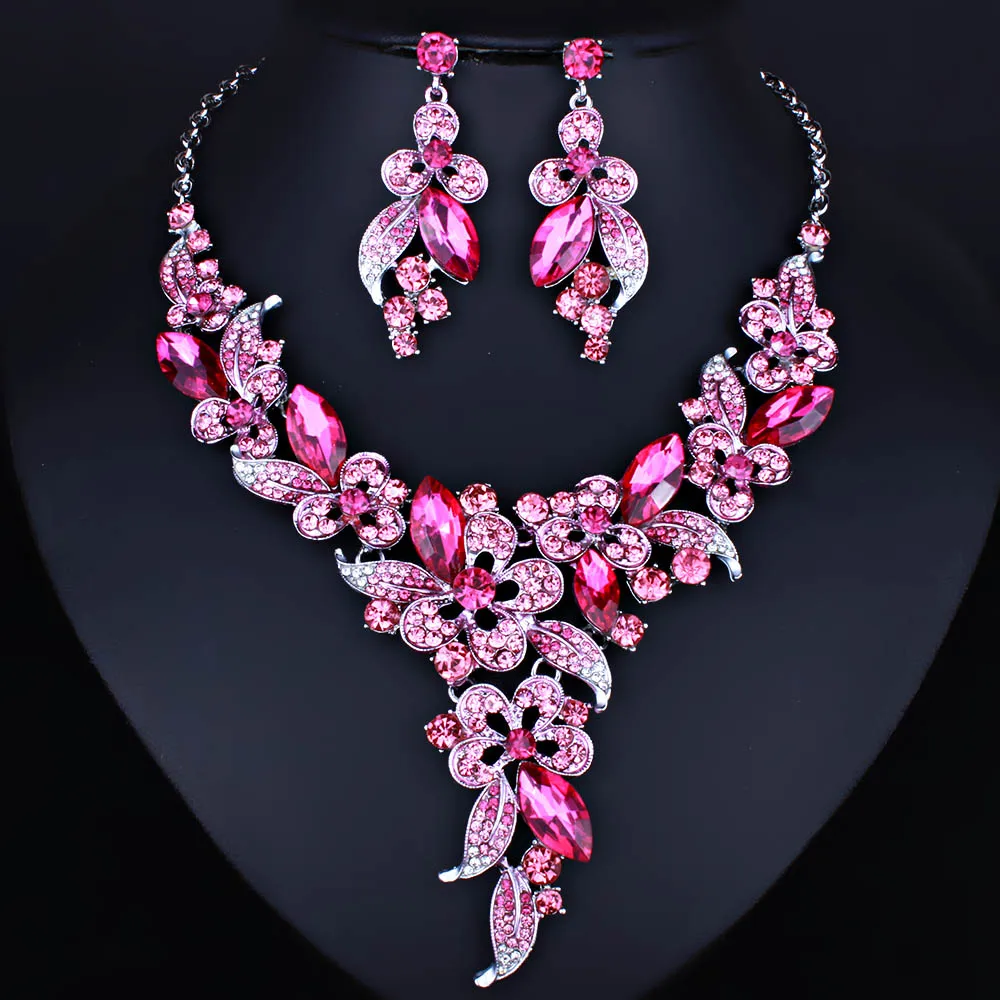 FARLENA Wedding Jewelry Multicolor Crystal Rhinestones Flower Necklace Earrings set for Women African Bridal Jewelry sets