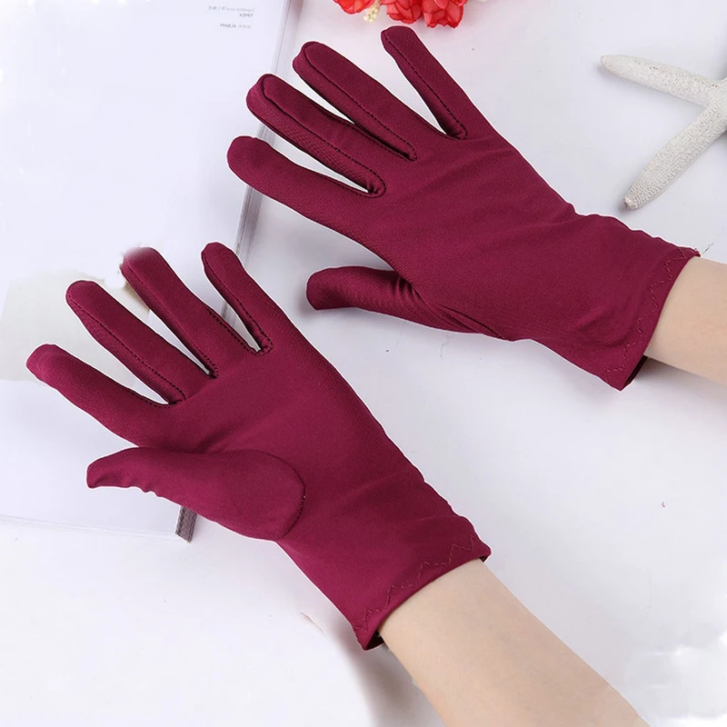 Guantes de satén elásticos formales para fiesta de noche para mujer, guantes elásticos finos para baile, guantes ajustados de joyería blanca, gran