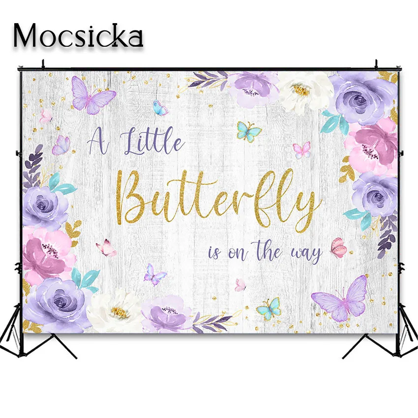 Mocsicka Butterfly Baby Shower Party Decorations Backdrops Girl Princess Garden Butterflies Floral Party Photo Background