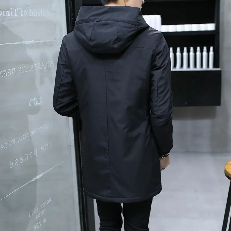 ฤดูหนาวชายเสื้อ Hooded Slim เกาหลี Parka Hombre ยาว Cashmere Mens Windbreaker Parkas ฝ้ายเสื้อผ้า