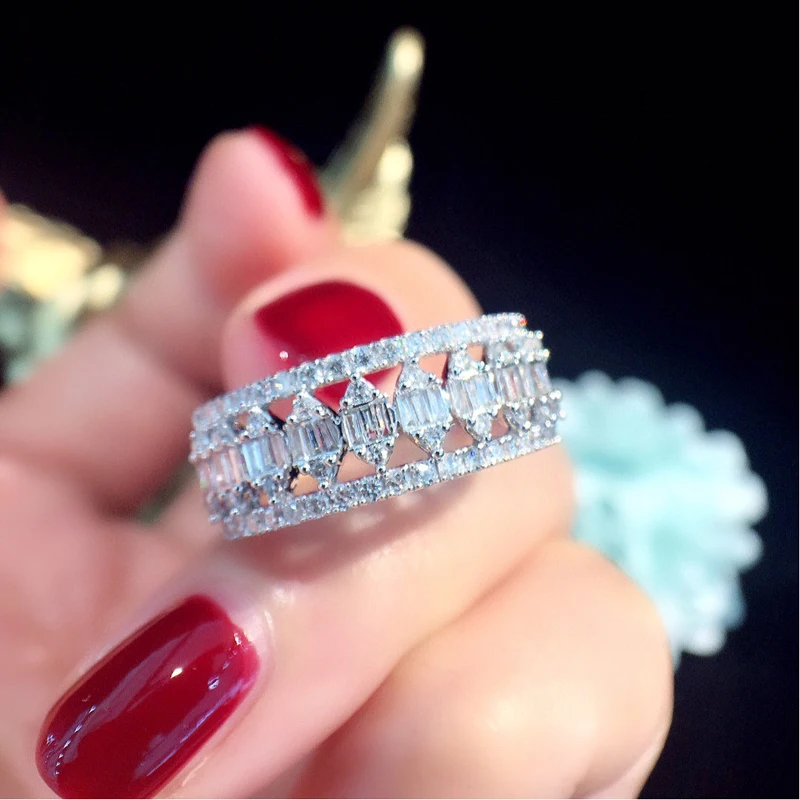 Aazuo 18K Solid White Gold Real Diamond 0.80ct Luxury Female Ring Gift for Woman  Engagement Party Au750 High Quality