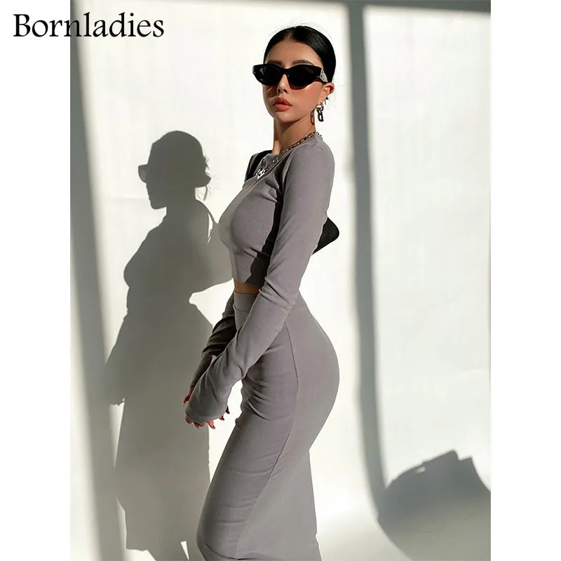 Bornladies 2022 Women Slim Tracksuits Short T Shirt & Elastic Waist Length Skirts Sets Female Sexy Skinny 2 Pieces Sets