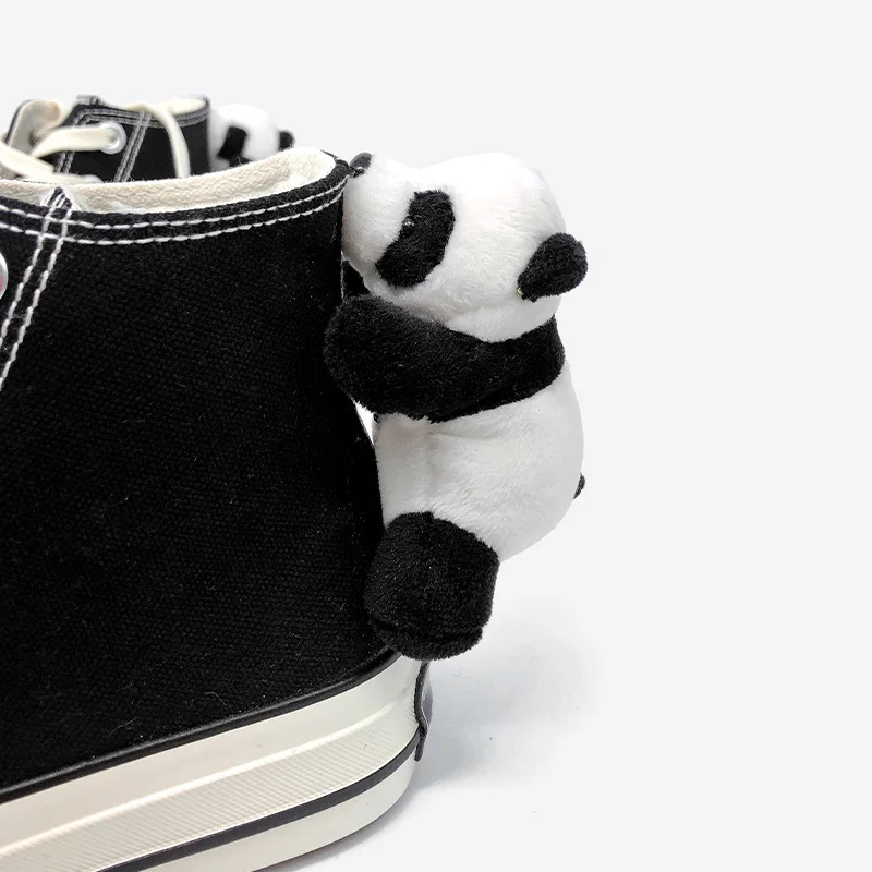 Amy and Michael Lovely Panda Dolls Canvas Shoes Students Women\'s Vulcanized Shoes Fashion Woman Casual High Top Black Sneakers