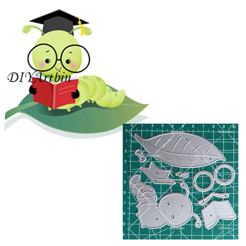 Children Back to School Bookworm Cutting Dies anniversary frame Scrapbook paper craft knife mould blade punch stencils dies