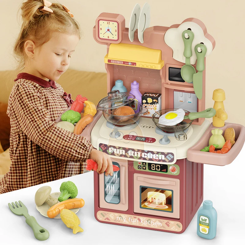 Kids Kitchen Toys Simulational Dinnerware Pretend Play Chef Game Role Play Cooking Food Table Educational Toy For Children Gift