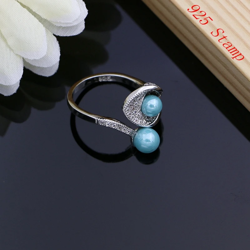 Blue Pearls Horn 925 Sterling Silver Bridal Jewelry Sets  For Women Earrings With Stone Plant Design Ring Bracelet/Necklace Set