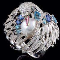 Exquisite Shiny luxury vintage white swan pearl wedding ring Engagement Rings for Women Girl Party Female Jewelry