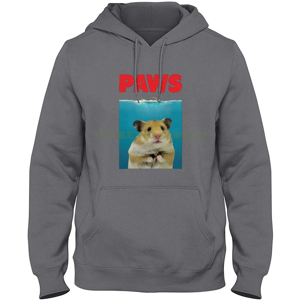 Paws Hamster Funny Jaws Movie Parody 100% Pure Cotton Hoodie T-Shirt Paw Jaws Shark Hamster Lovers Pet Cute Syrian Hamster