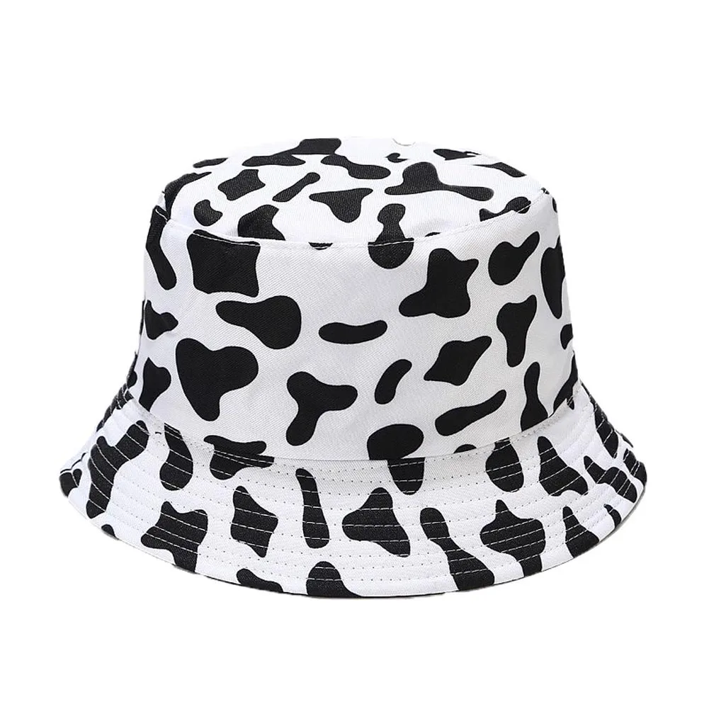 

BomHCS Black Bucket Hat Women Summer Beach Sunhat Men Unisex Fisherman Cap Cow Pattern Printed