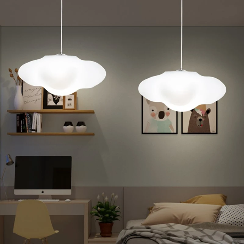 Creative White Plastic Cloud Chandelier for Children's Room Home Decor 16 Colors LED Pendant light with Remote Controller