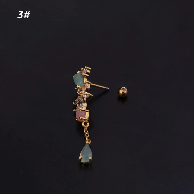 20G Stainless Steel Cubic Zirconia Long Tassel Piercing Tiny Ear Daith Tragus Cartilage Piercing Jewelry Stud Earring Jewelry