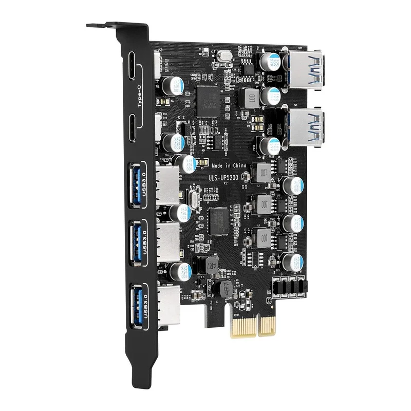 PCIE X1 TO Usb 3.0 Card External 3 UsbA + 2 Type C Port Front 2 Usb Ports Hub Adapter Expansion Card Chip FL1100 No Power Supply