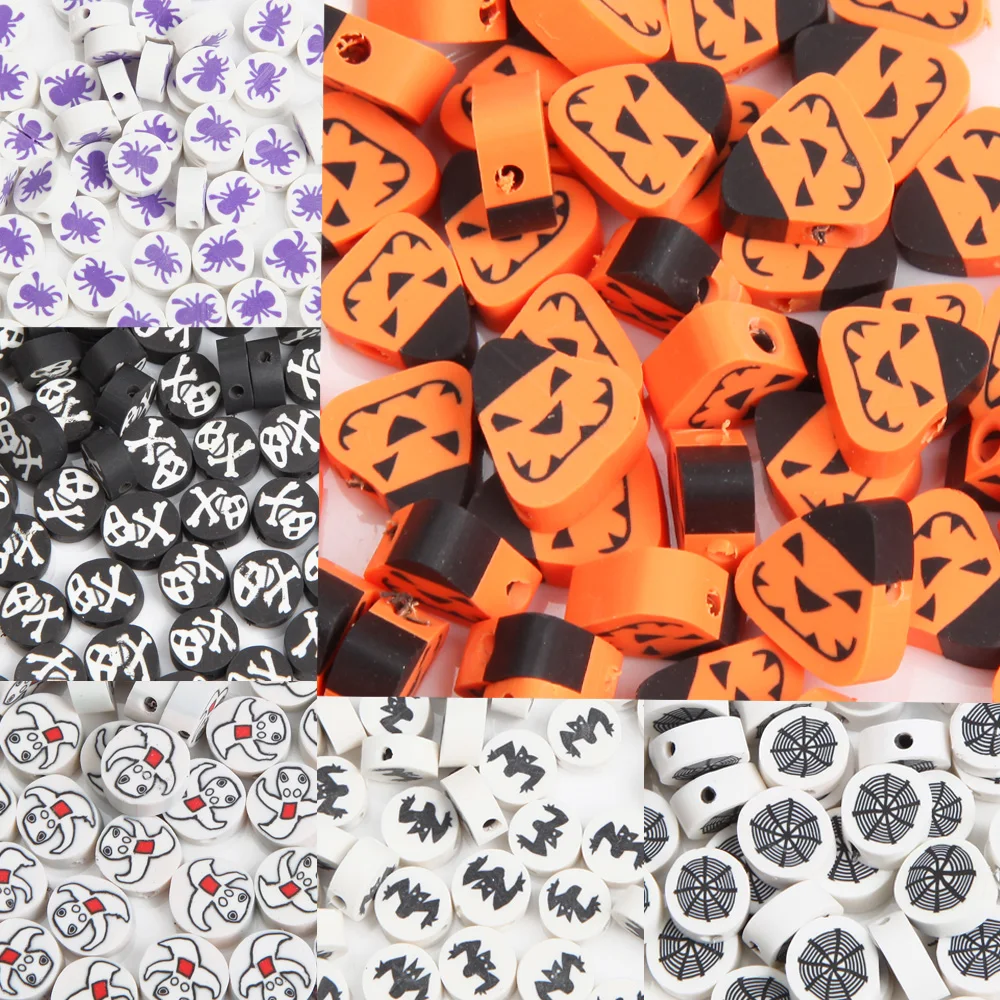 30pcs Halloween Gifts Bat Spider Web Polymer Clay Beads Septal  for Jewelry Making Bracelet DIY Necklace Hand Made Accessories