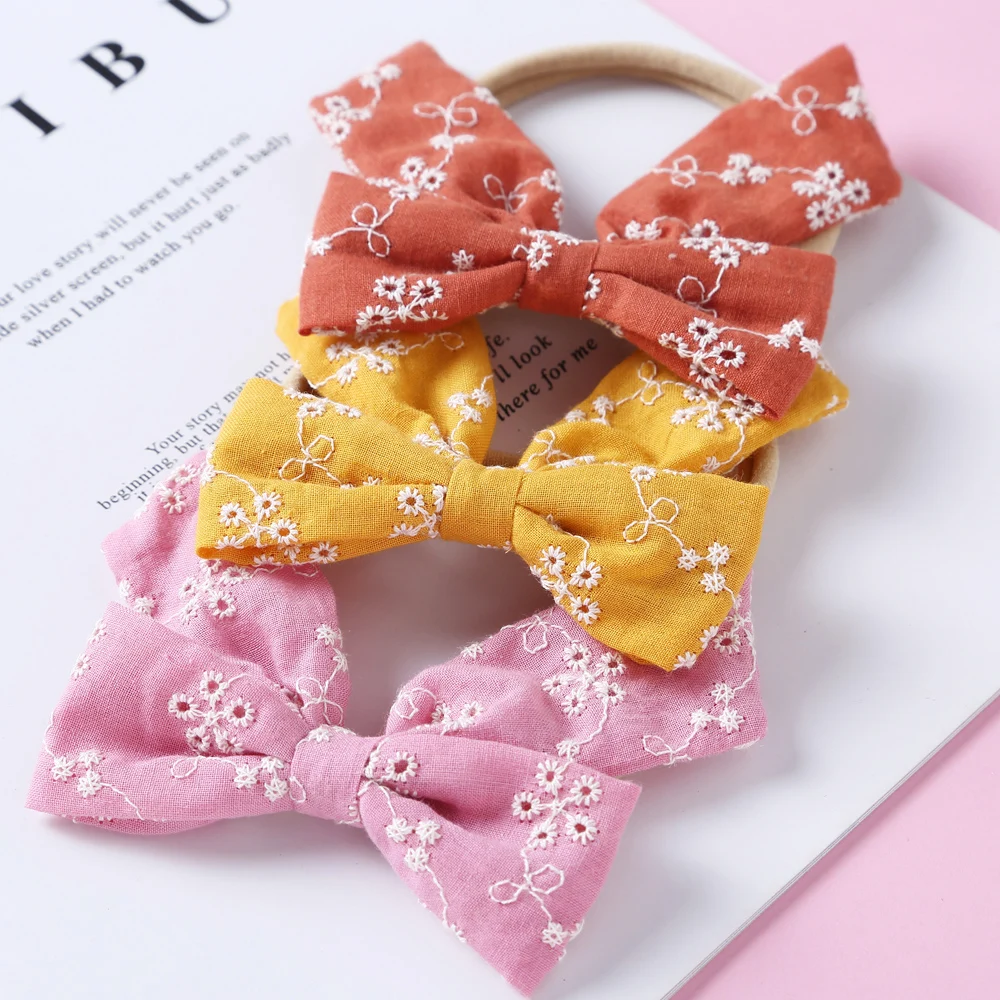 Baby Bow Headband Long Tail Girls Thin Nylon Headbands Soft Children Floral Hairbands Infant Spring Summer Hair Accessories