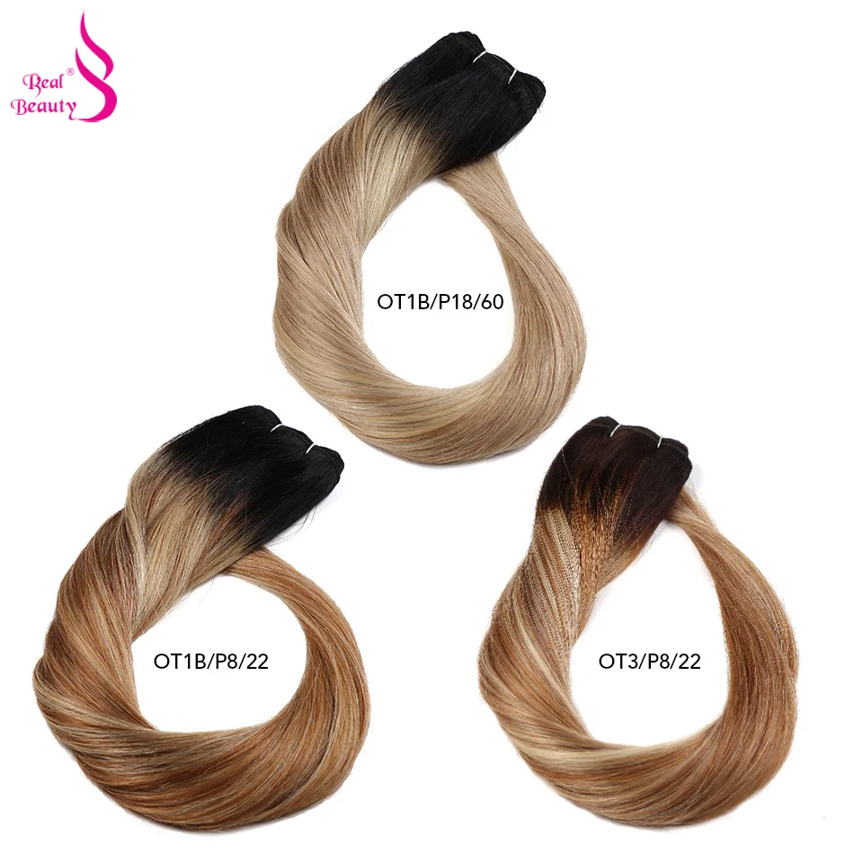 Beleza real ombre em linha reta cabelo humano tece pacote 18 "-26" loiro brasileiro cabelo humano remy extensões de cabelo cor nórdica